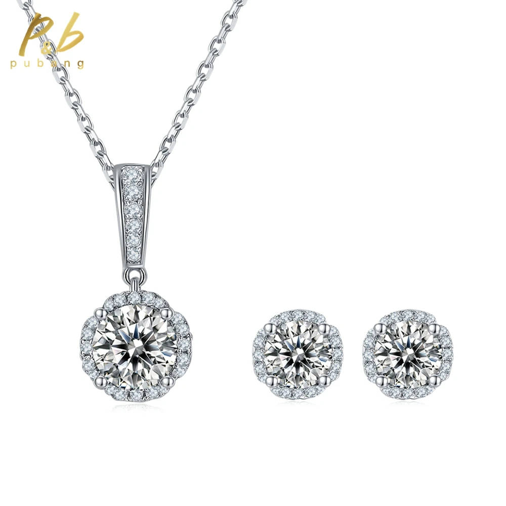 

PuBang Fine Jewelry Set 100% 925 Sterling Silver Moissanite Diamond Earrings/Pendant/Necklace Anniversary Cocktail Free Shipping