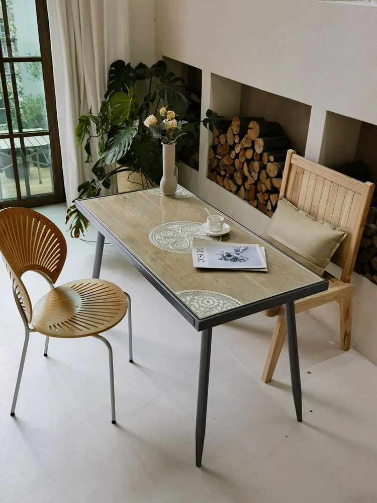 

Coffee American iron wood carved dining table French retro minimalist dining table European rectangular office conference table