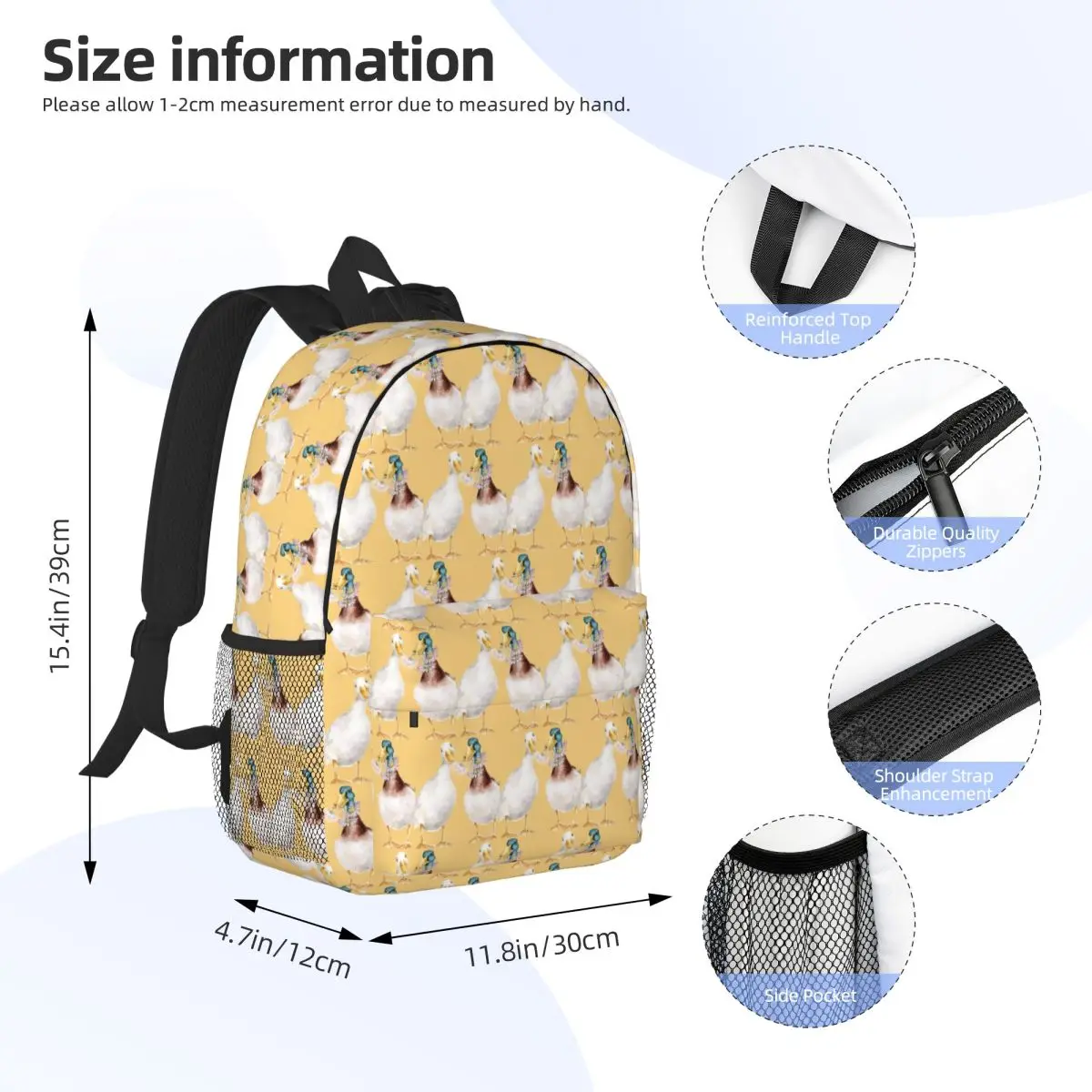 Cartoon Popular Goose Animal Backpack Student BookBag Children School Bag Laptop Shoulder Bags for Men Women