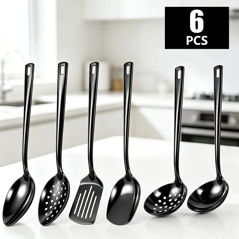 6pcs household square handle public service tableware set, stainless steel banquet service utensils