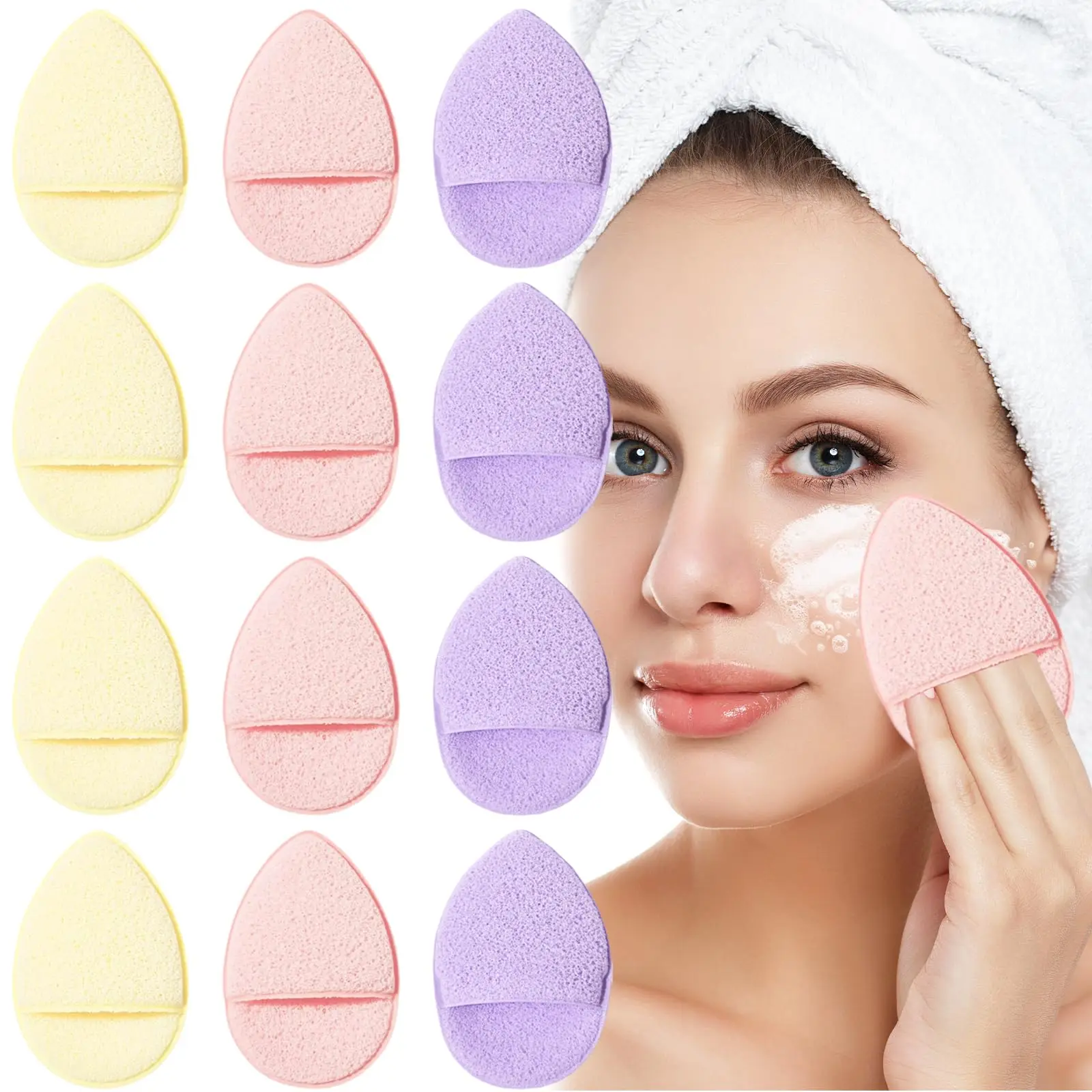 12PCS Buff Puff Facial Sponge with Finger Cot, Reusable Facial Sponges Exfoliating for All Skin Types Facial for Washing Face