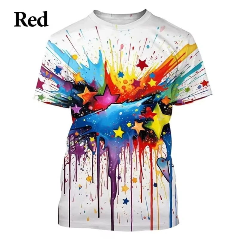 Colorful Splash Graphics T-shirts Short Sleeve Casual Streetwear 3D T Shirts Mens Trend Harajuku Tees Women's Shirts Kids Tshirt