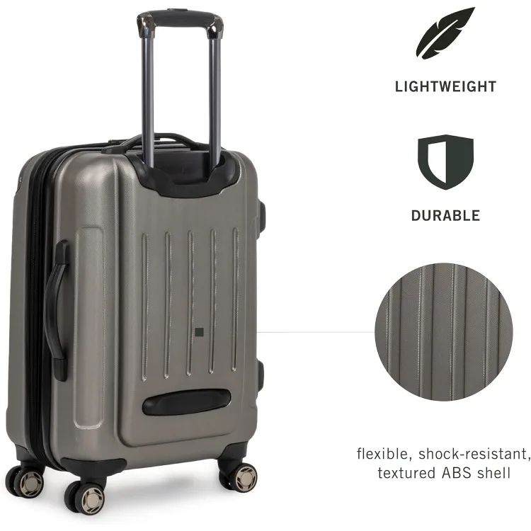 Renegade Luggage Expandable 8-Wheel Spinner Lightweight Hardside Suitcase, Silver, 24-Inch Checked