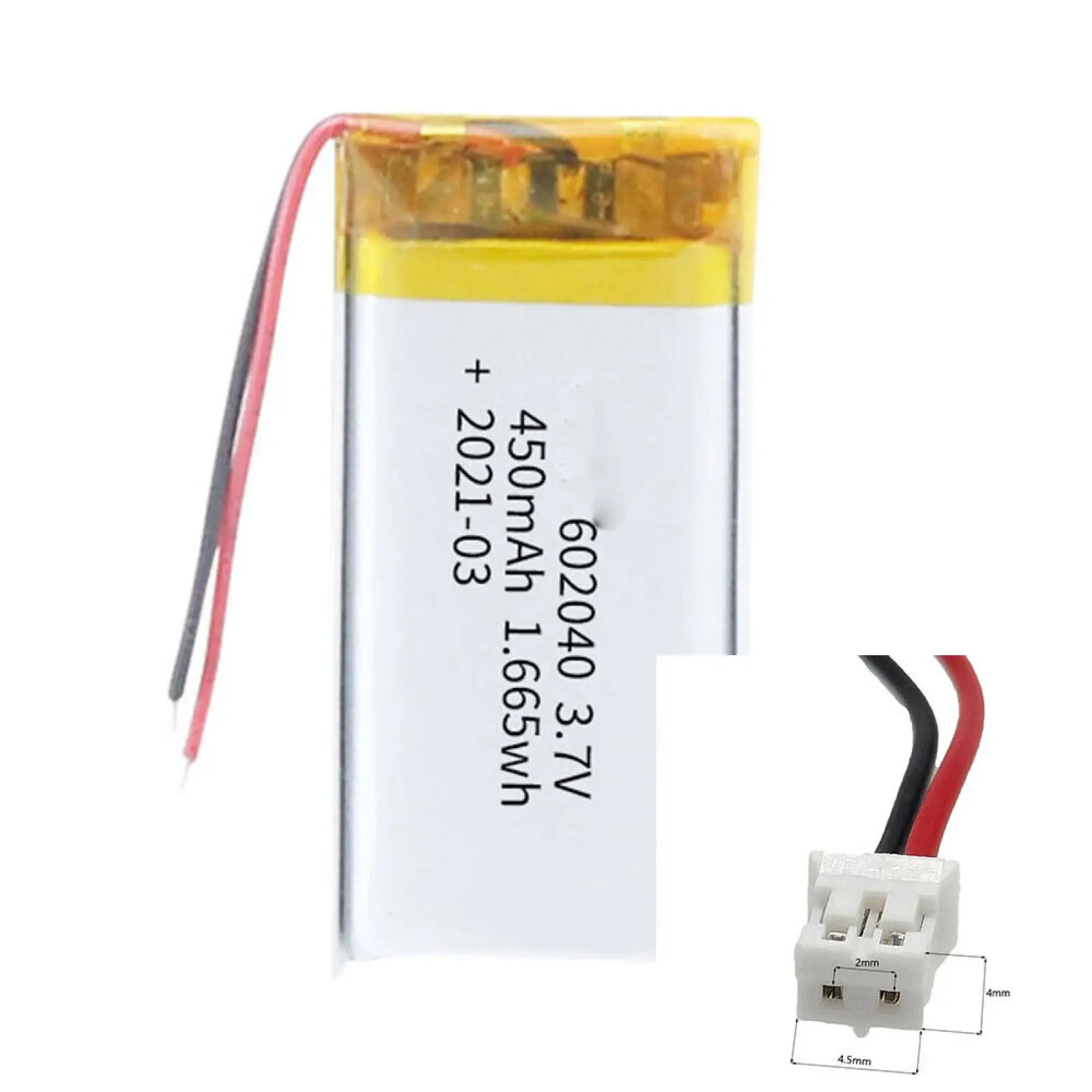 3.7V 450mAh 602040 Li-Polymer Li Battery JST-PH 2pin 2.0 For TABLET ELECTRIC TOYS LAPTOP CAMERA POWER BANK DVD