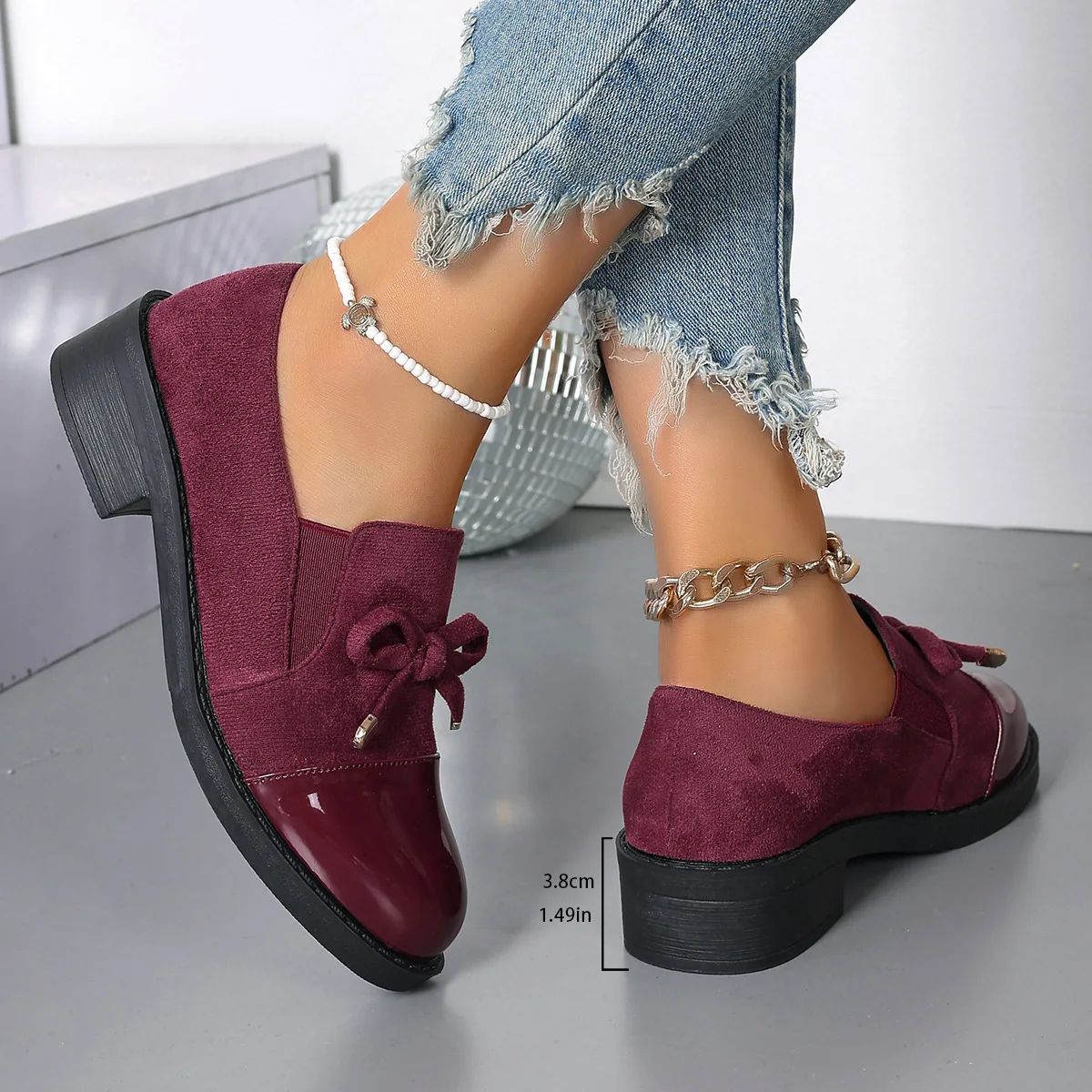 حذاء نسائي خريفي جديد غير رسمي وعصري لعام 2025 بفيونكة وكعب سميك وحجم كبير عبر الحدود