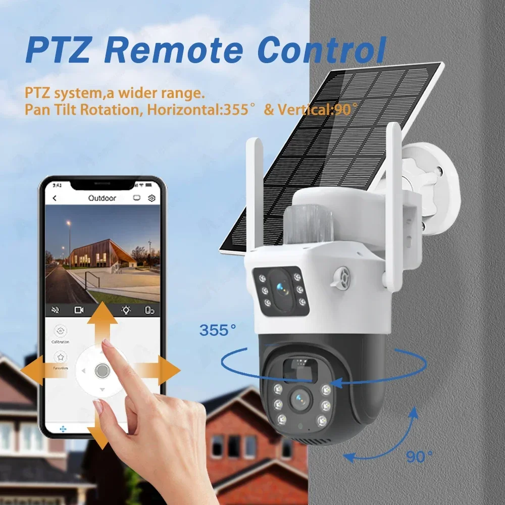 4K 8MP Solar Wireless IP Camera with 10800 MAh Battery Outdoor HD Dual Lens WiFi PTZ Camera Solar Panel CCTV Security Camera