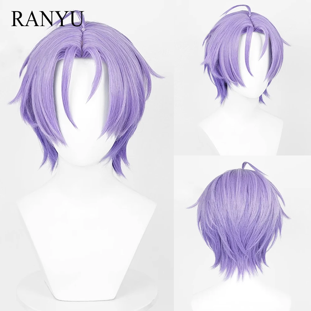 RANYU NU carnival Kuya Wig Synthetic Men Short Long Straight Purple Game Cosplay Fluffy Heat Resistant Hair Wig for Party