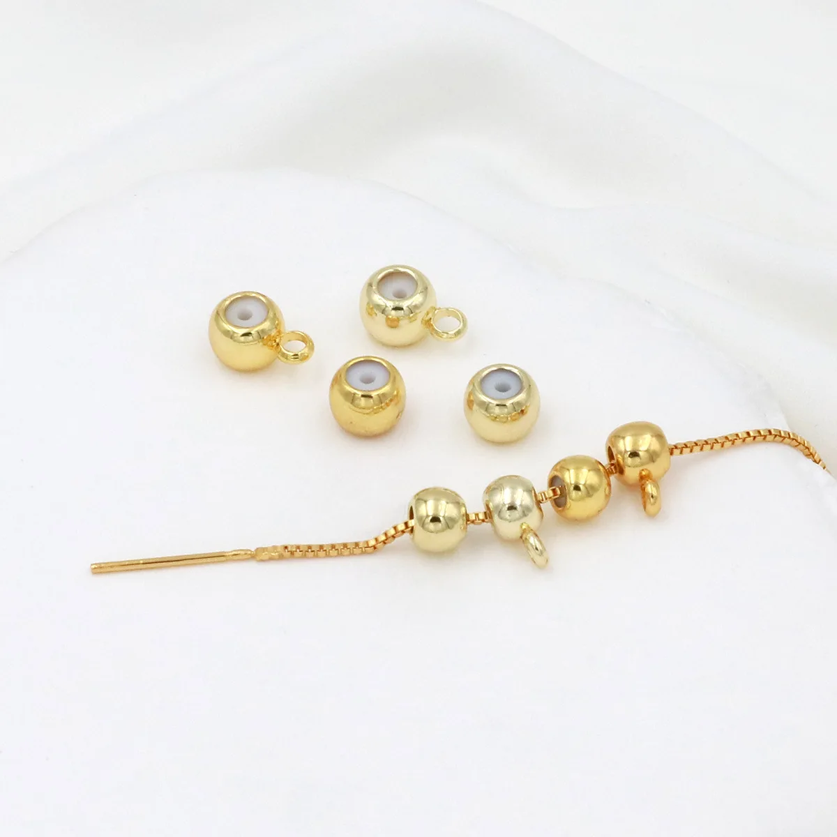 18K/14K Gold Plated Slider Beads with Silicone Stopper Positioning Beads with Loop For DIY Bracelet Necklace Jewelry Making