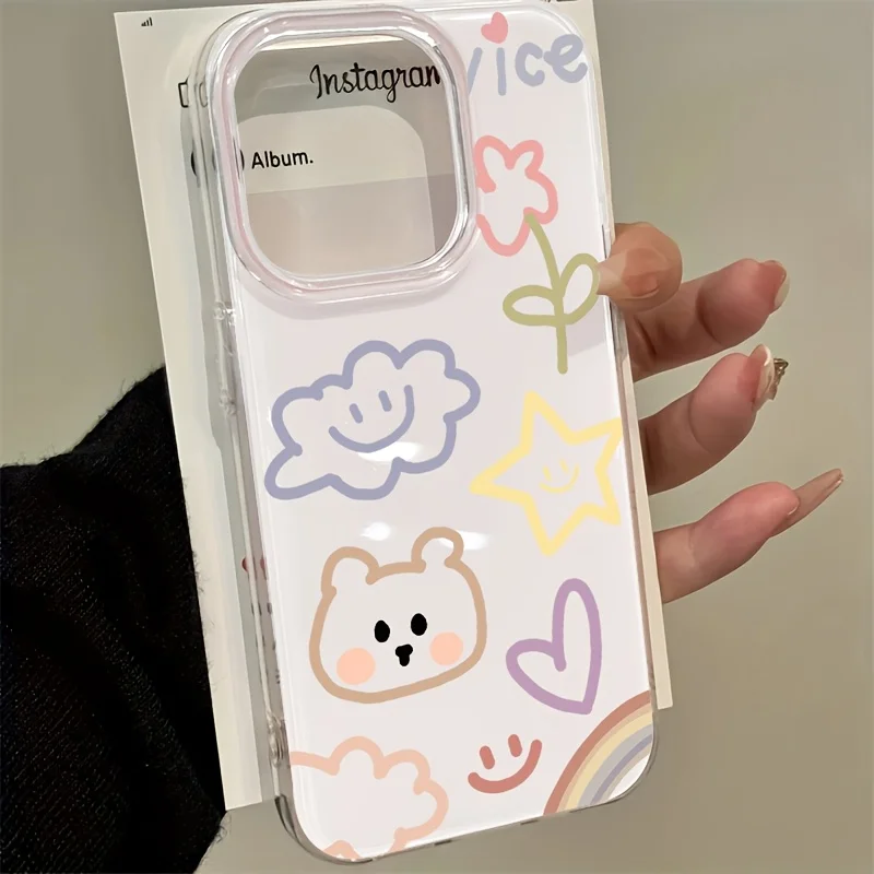 Ins Magnolia Flower Bear Phone Case For Samsung Galaxy S25 S23 Plus S26 S24 Ultra A55 A27 A17 A57 A56 A37 A07 A06 Hard IMD Cover