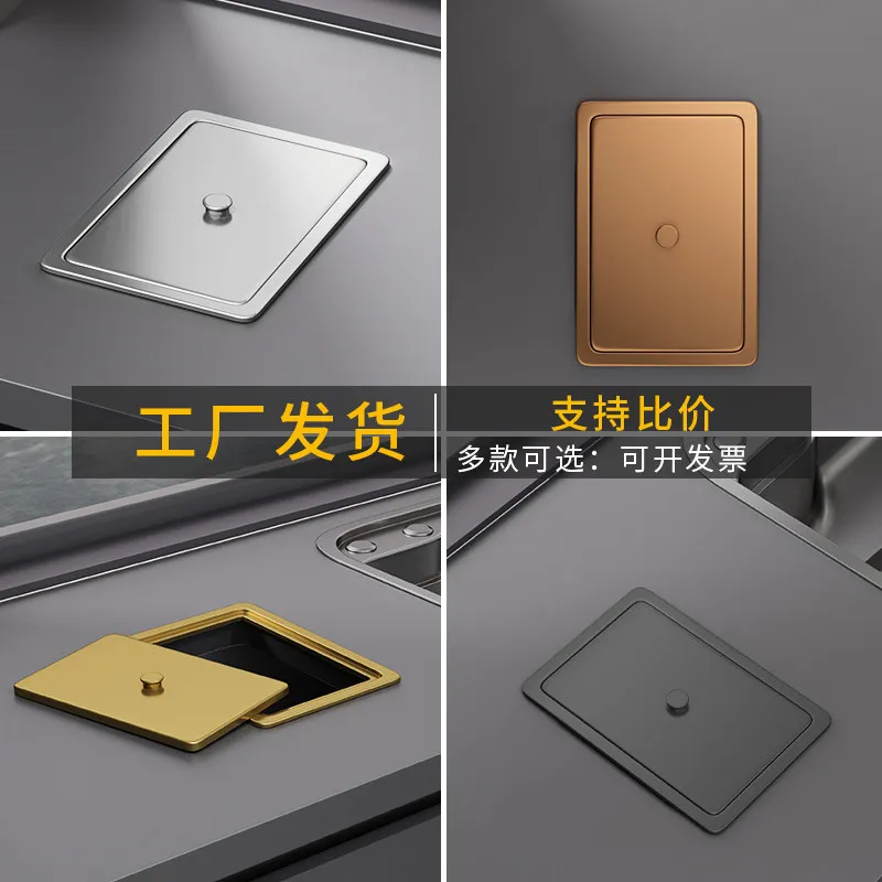 Kitchen Countertop Embedded Trash Can Cabinet 304 Stainless Steel Invisible Cover Bathroom Flip Lift Cover