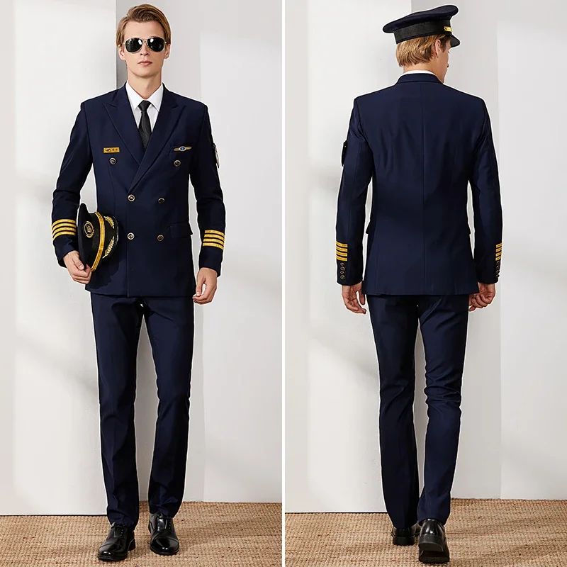 Aviation Uniforms for Men Captain Suit Pilot Aviator Workwear Security Overalls Concierge Costume Flight Attendant Uniform