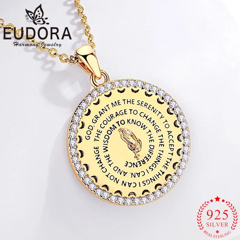

Eudora Bible Verse Necklace 925 Sterling Silver Plated 18K Gold Prayer Cross Pendant Christian Jewelry Gift for Men Woman