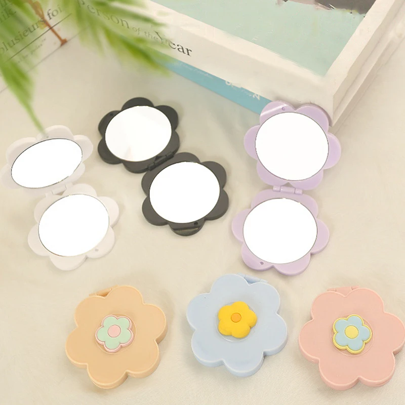 Portable Double-sided Folding Makeup Mirror Flower Mirror Pocket Compact Dressing Table Handheld Mirror Student Mirror
