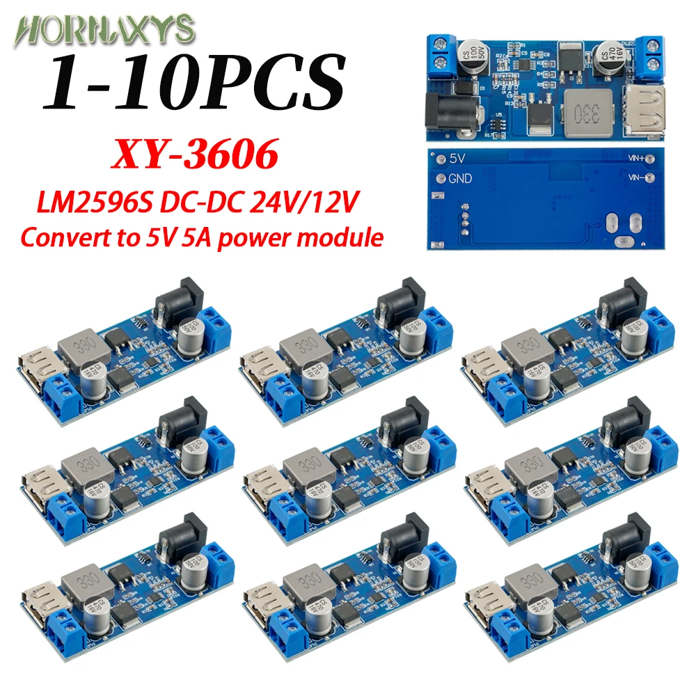

LM2596S DC-DC Buck Converter Module 24V/12V to 5V 5A Step down Voltage Regulator Adjustable Power Supply Board with USB Port