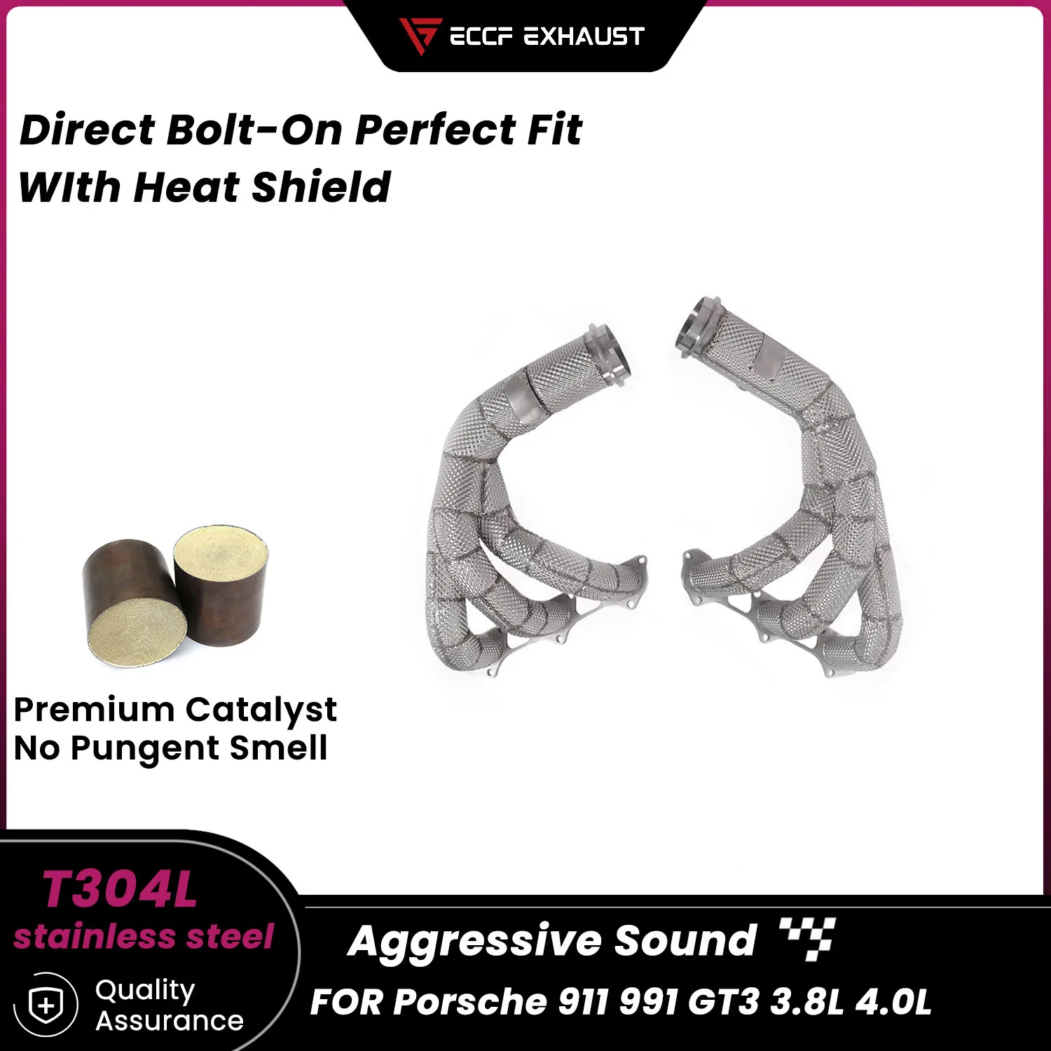 

High Flow Sports Headers With Heat Shield for Porsche 911 991 GT3 3.8L 4.0L Maximize Exhaust Flow Easy Installation