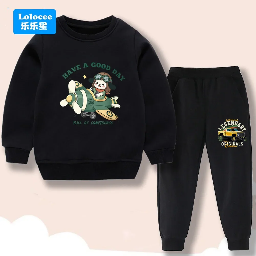 Two-piece set for boys and girls(sweatshirt andsweatpants with cartoon bear printan athletic set suitable forchildren and teens)
