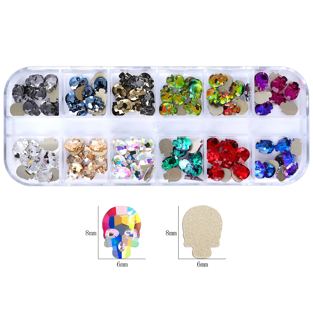 12칸 혼합 모양 크기 네일 아트 라인스톤 크리스탈 3D 글리터 다이아몬드 장식 네일 부품 액세서리 의류용