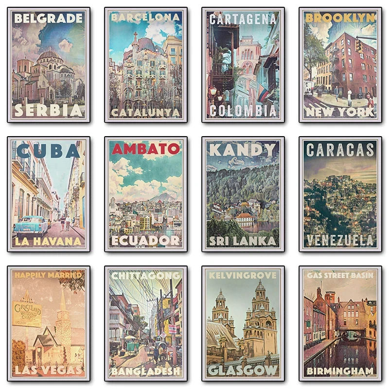 Bangkok Reykjavic San Francisco City Travel Posters and Prints Canvas Printing Retro Wall Art Picture for Living Room Home Decor