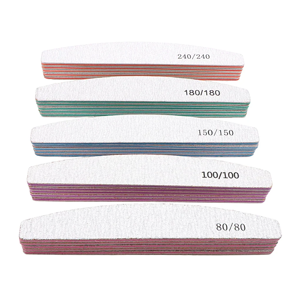 5/10/15Pcs Nail Files 80/100/150/180/240 Grit Double-sided Half Moon Sandpaper Nail File Cuticle Remover Buffer Manicure Tools