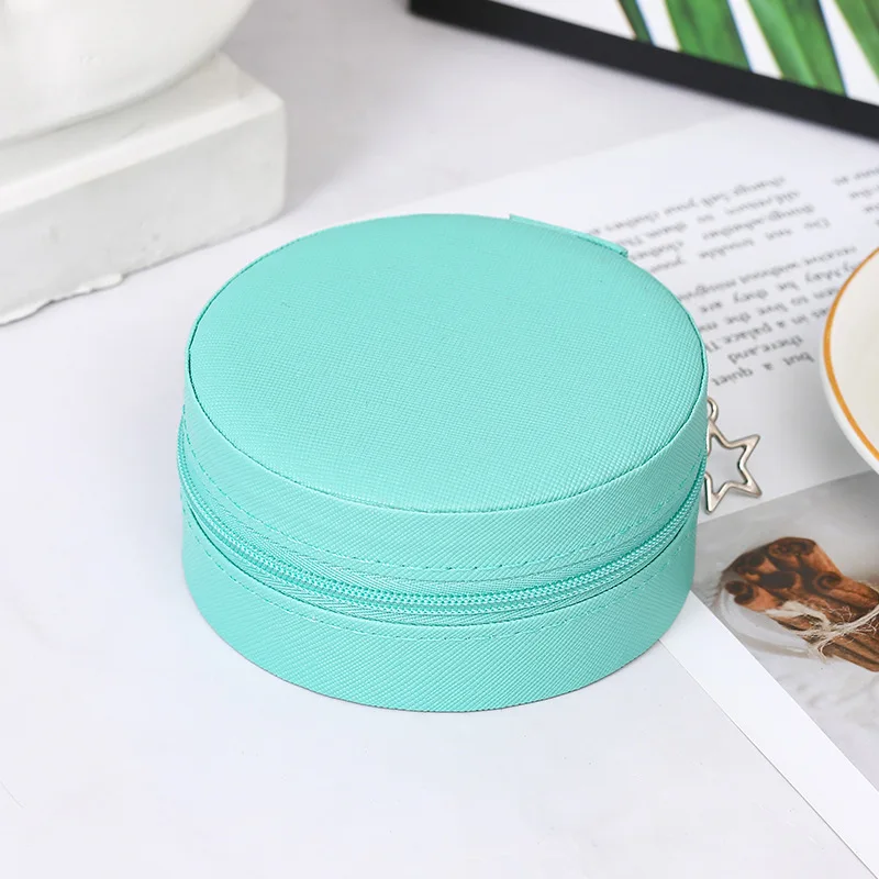 Portable Round Jewelry Box Necklaces Earrings Rings Jewelry Organizer Display Travel Jewelry Case Boxes Pu Leather Storage Box image 6
