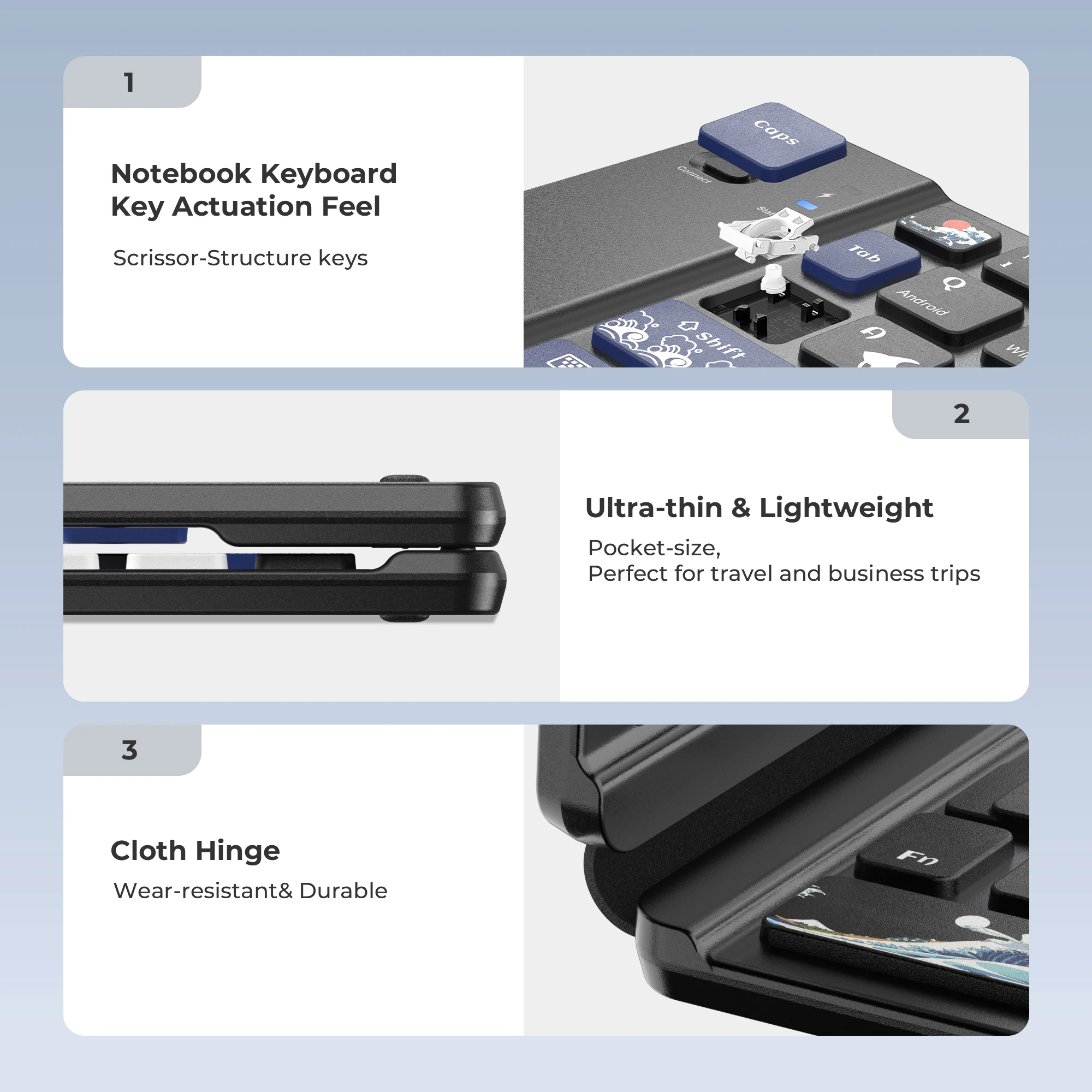 XVX Notebook Bluetooth Keyboard Key Actuation Feel Ultra-thin&Lightweight Type-C Charging Design 40H Working Time 2H Charging