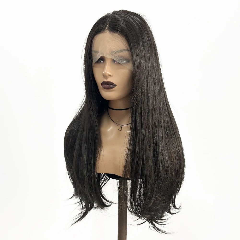 AIMEYA Dark Brown Frontal Wig Lace Front Natural Wave Lace Wigs Synthetic Lace Front Wigs Synthetic Hair Wigs For Women Cosplay