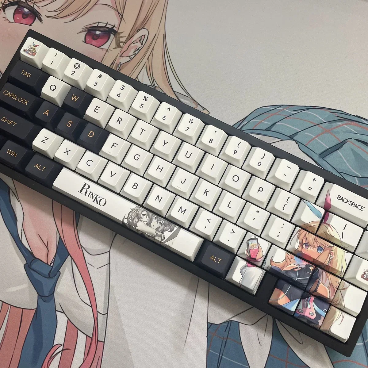 Rinko Anime Keycap PBT 5-sided Thermal Sublimation Keycap Cherry Profile for MX Switch Game Mechanical Keyboard Accessories Gift