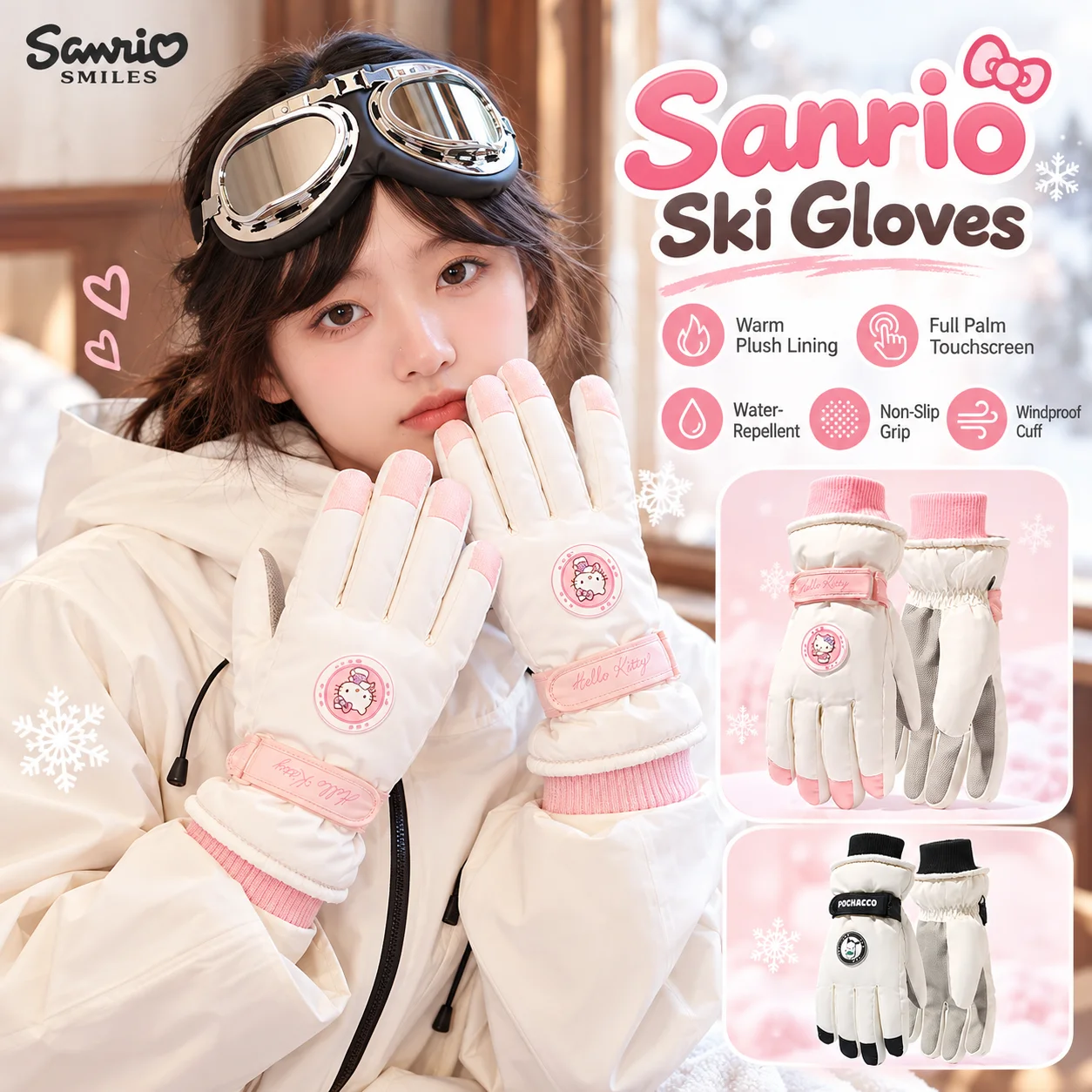 Ski Glove Waterproof - Sanrio Hello Kitty Kışlık Kayak Eldivenleri,