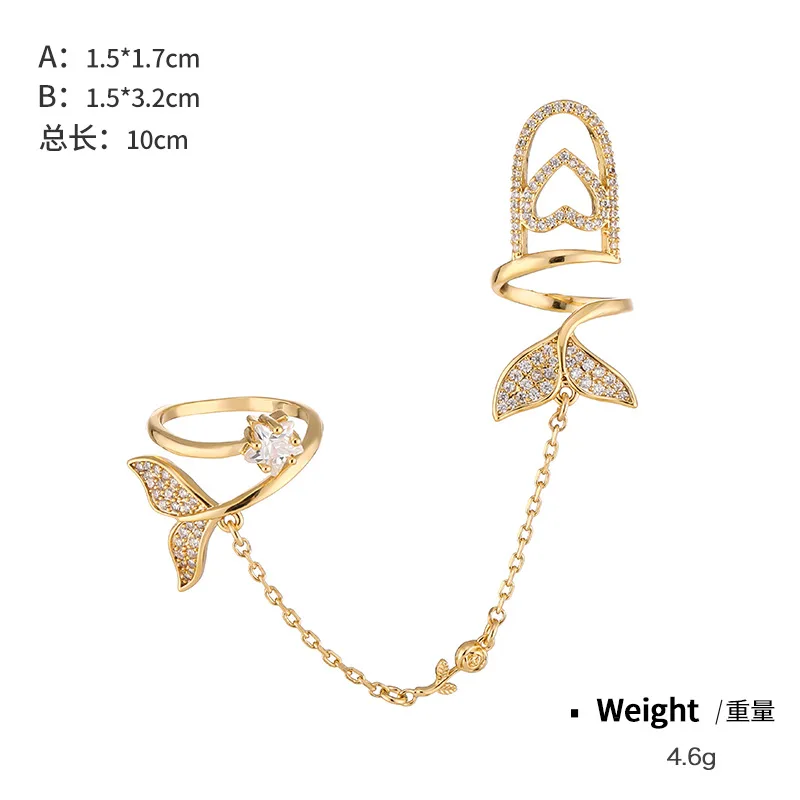 Copper-plated Real Gold Inlaid with Zirconium Long Open Adjustable Nail Rings for Women Summer Ring Girls Fashion Items