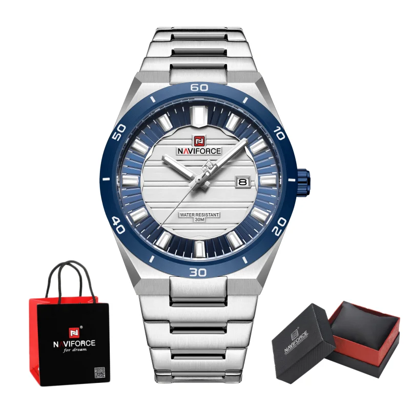 

NAVIFORCE NF9268 Men Quartz Watch 3ATM Waterproof Stainless Steel Wristwatch Date Luminous Male Clock Casual Business Gifts box