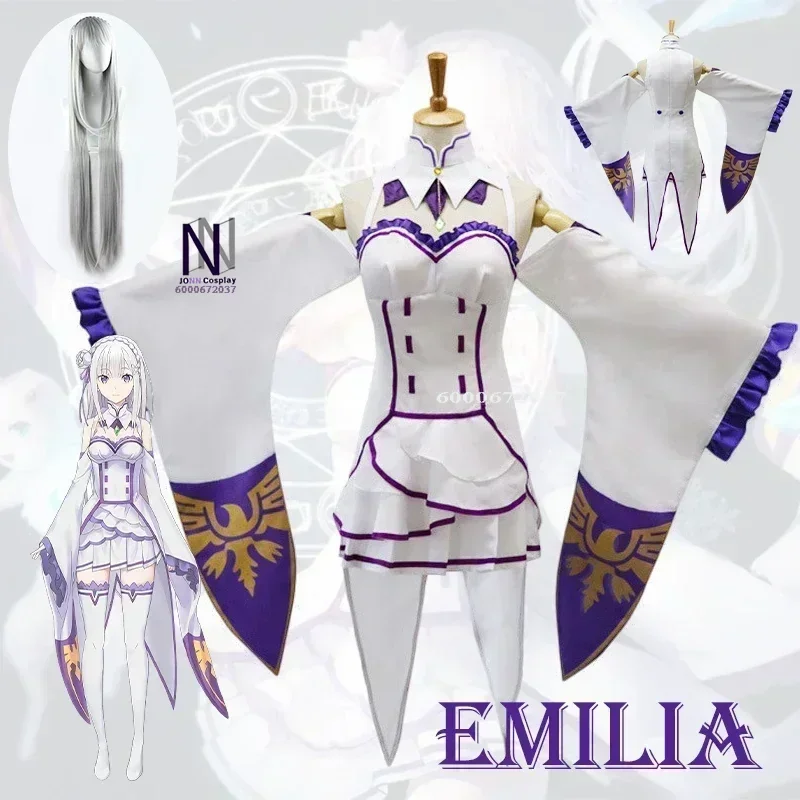 

Re Zero Kara Hajimeru Isekai Seikatsu Emilia Cosplay Costumes Women Dress Headdress My Hero Academia Halloween Party Outfit