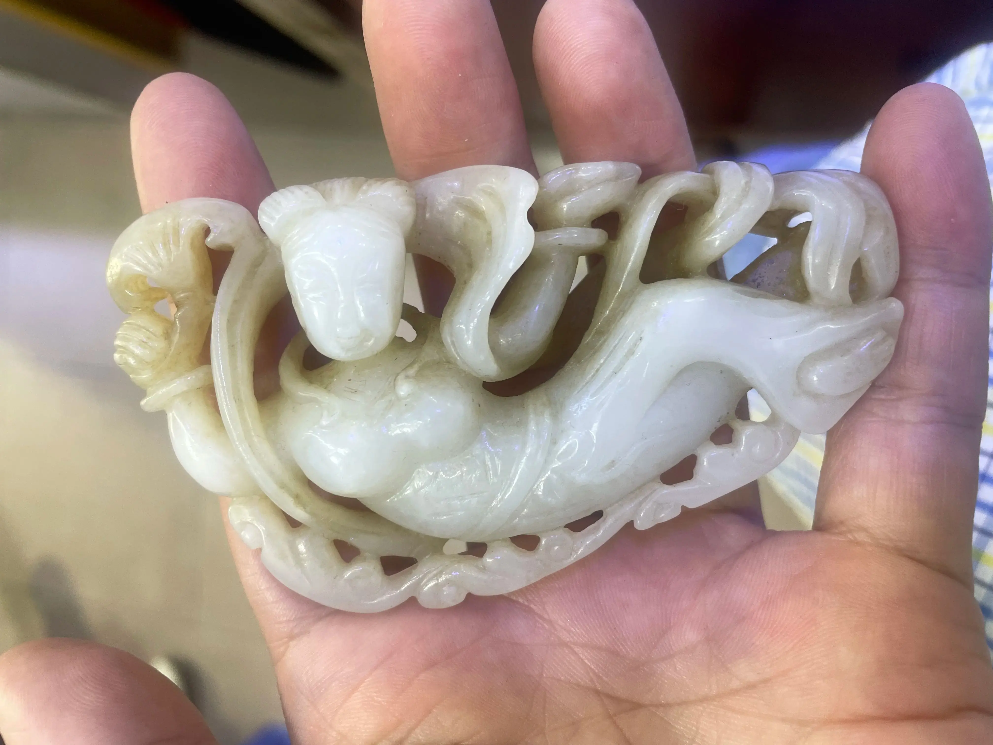 

Big Treasure Chinese Vintage Hetian White Jade Fairly God Hand Prayer Totem Carving Amulet Timestown 20201126A