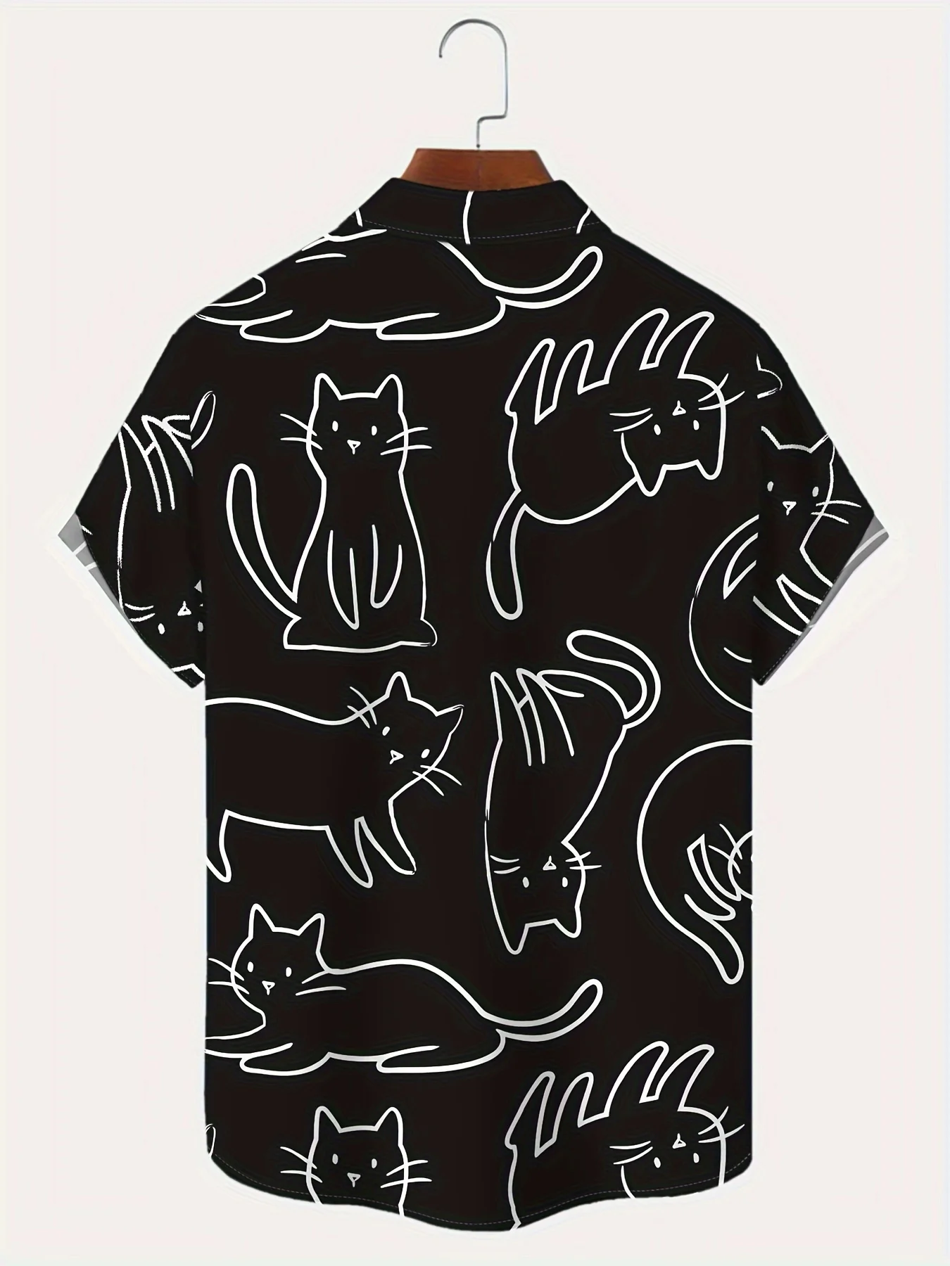 Camisa estampada de gato masculina, camisa casual de manga curta com lapela, atividades ao ar livre de verão