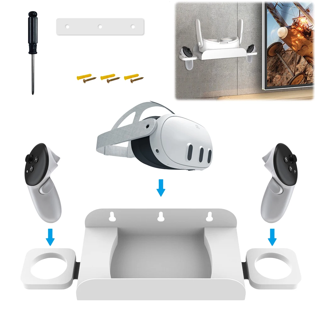 VR Wall Mount Steel Stable VR Stand 2 Storage Way Headset & Controllers Stand Holder for Meta Quest 3S for Meta Quest 3