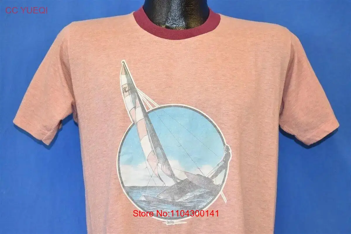 vtg 70s HOBIE CATAMARAN SAILBOAT SAILING ROACH IRON ON PALE RED t-shirt MEDIUM M