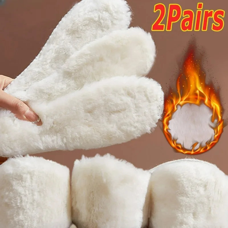 Winter Soft Plush Insoles Women Men Natural Sheepskin Insoles Imitation Rabbit Fur Thick Thermal Snow Boot Keep Warmer Shoe Pads