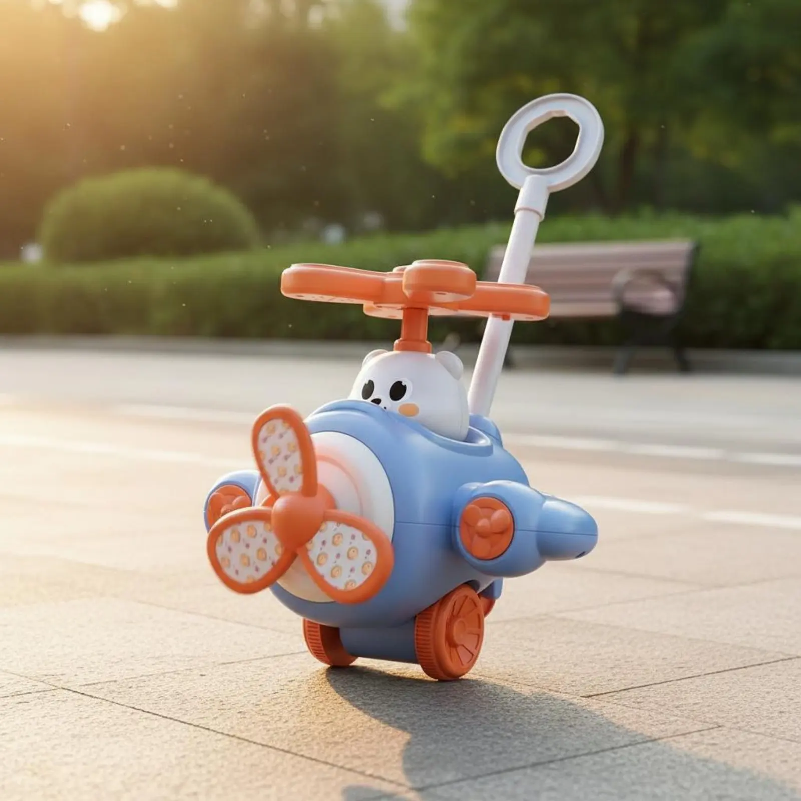 Airplane Push Pusher Learn to Walk Aid Child Push Along Toy Cartoon Airplane Pusher Rotating Propeller Early Development Item