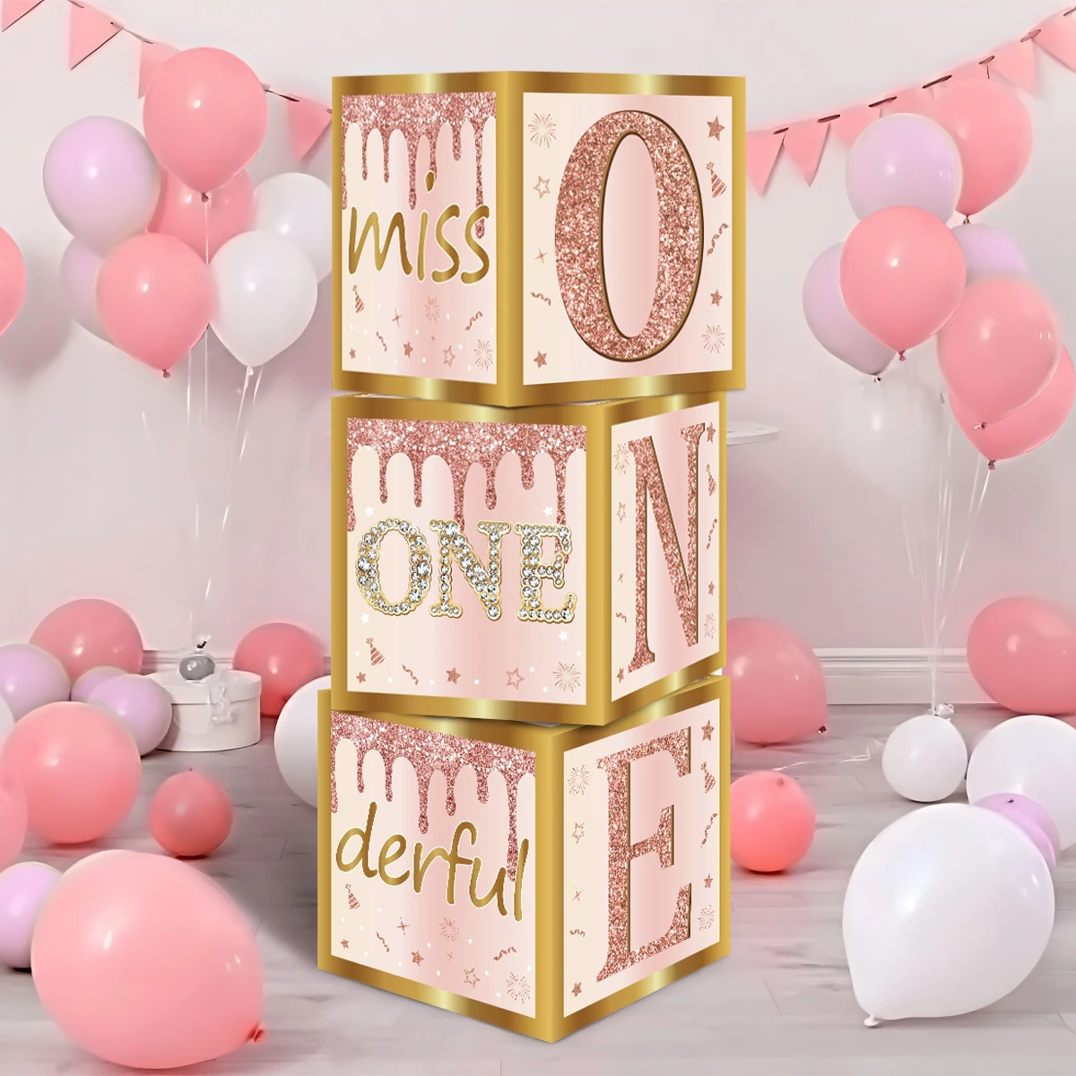 Pink Square Baby Shower Boxes Boy Girl Wedding 1st Birthday Party Decoration Kids One Year Birthday Party Supplies Balloon Box