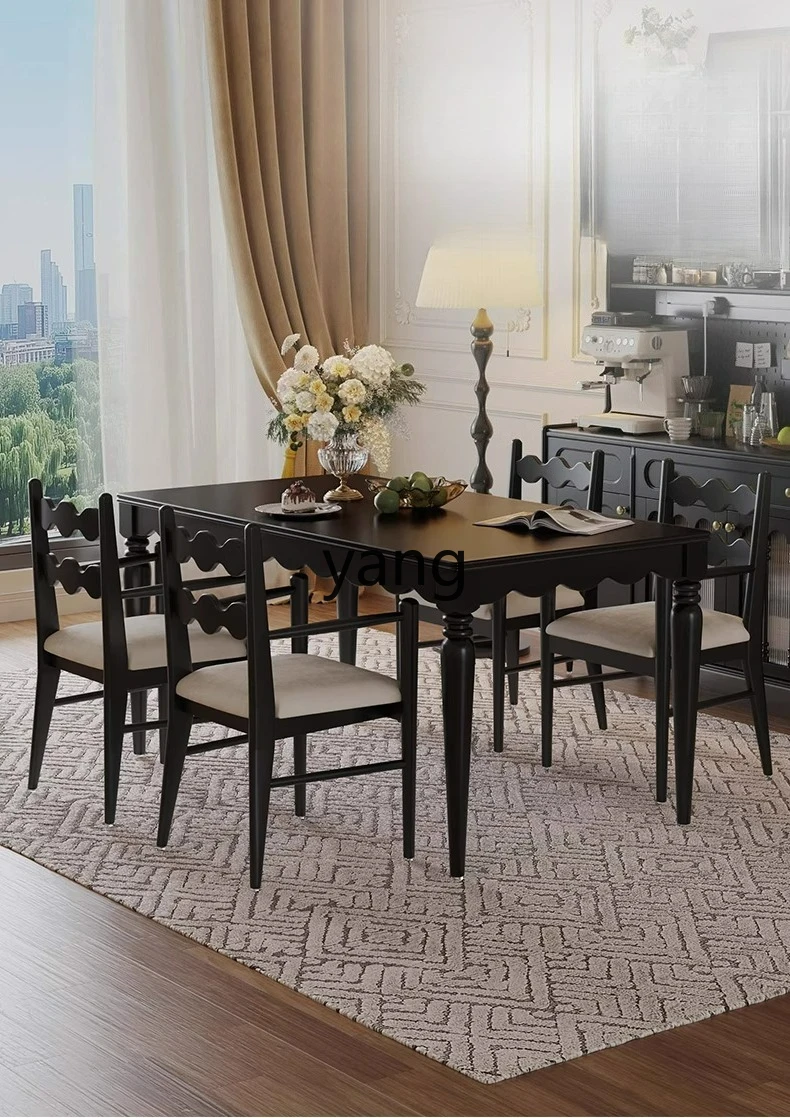 LTT French retro style solid wood dining table and chair combination small apartment household dining table medium ancient style