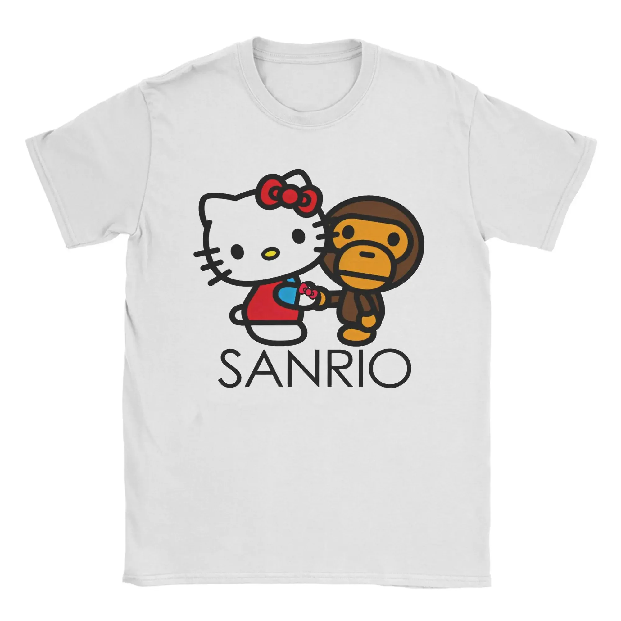 

2026 Hello Kitty Couple Summer New Y2K Fun Printed Loose O-neck Casual Cotton T-shirt for Women's Casual Comfortable Clothing