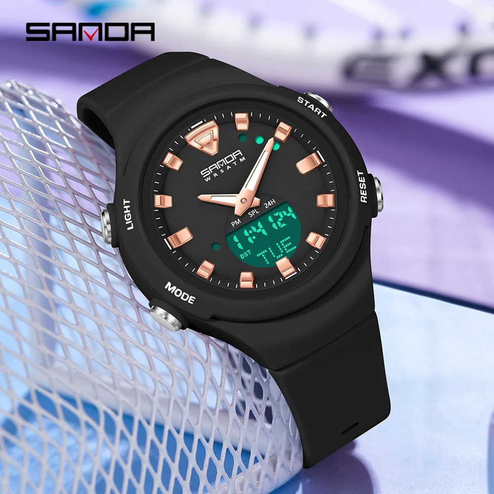 SANDA Leisure Popular Waterproof Daily Student Dual Display Cute Multifunctional Luminous Cool Women Man Rotundity Watch