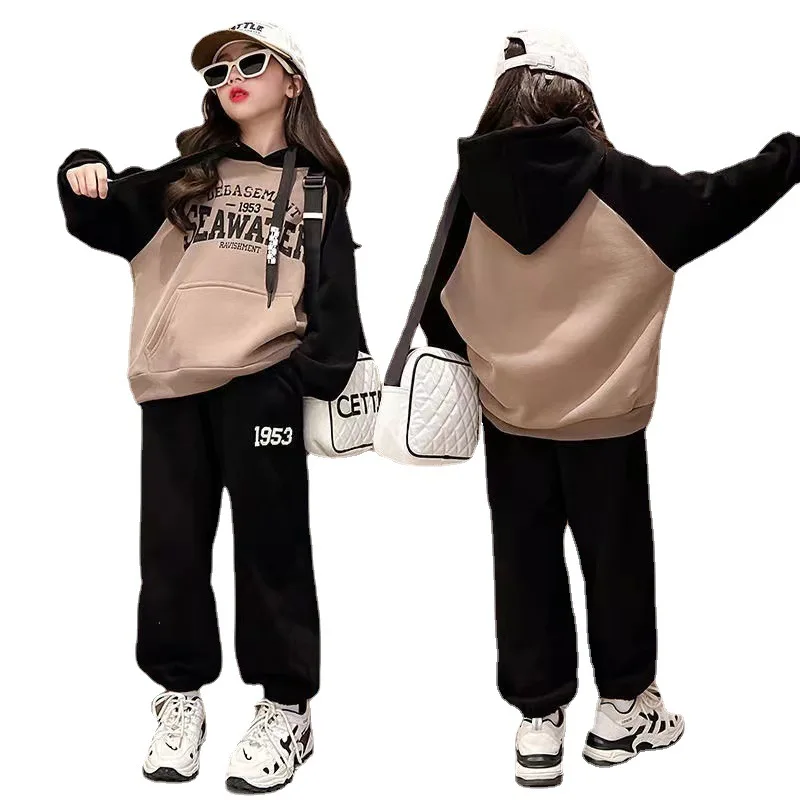 Autumn Teenage Girl Clothes Set Hooded Pullover Top and Pannt 2 Pieces Suit Children Letter Outfit Kid Girl Hoodies Tracksuit