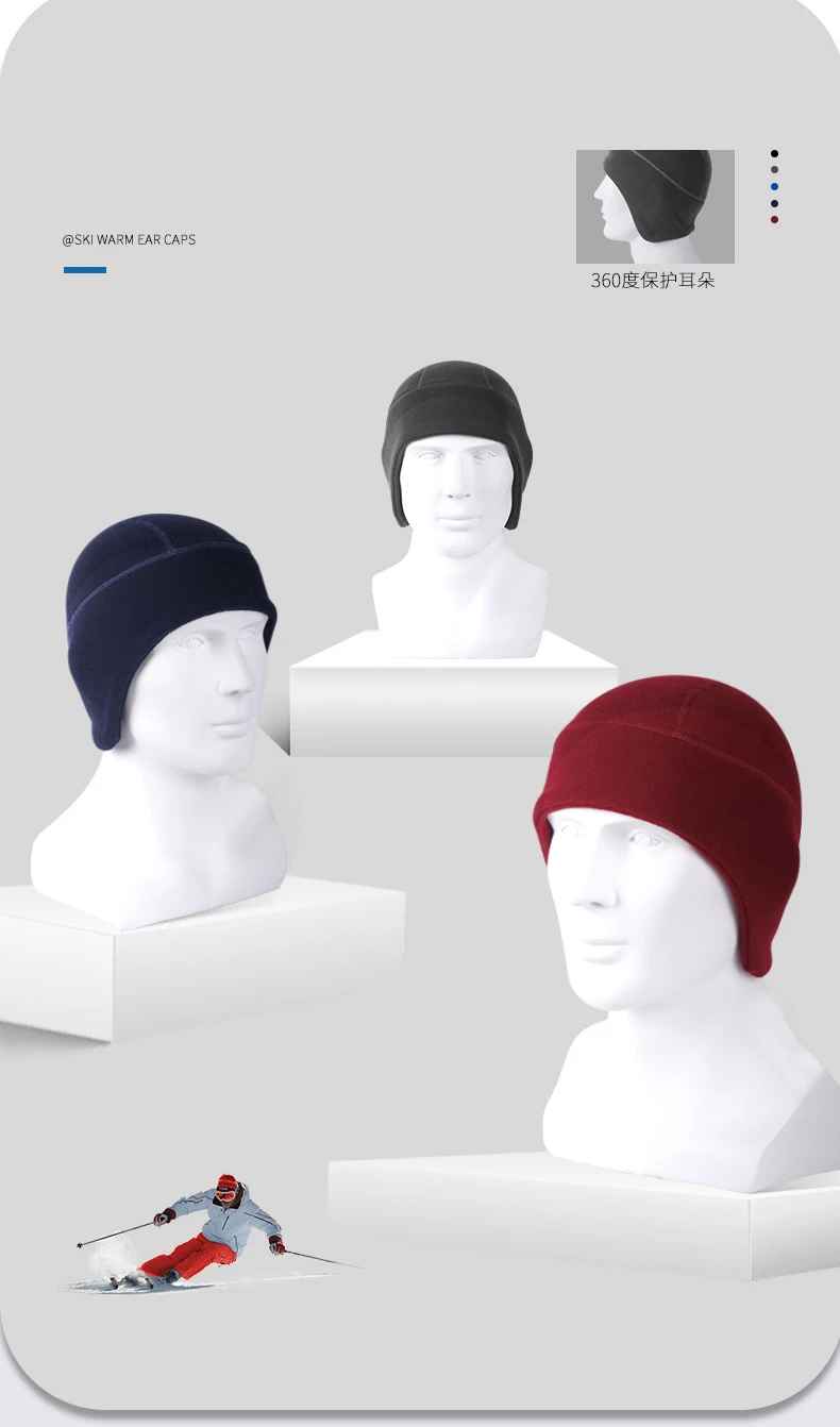 Radfahren Beanie Warme Kappe Winter Im Freien Männer Polar Fleece Ohr Abdeckung Frauen Winddicht Kalt-Proof Elastische Skifahren Run Weiche fahrt Hut – Detail 1