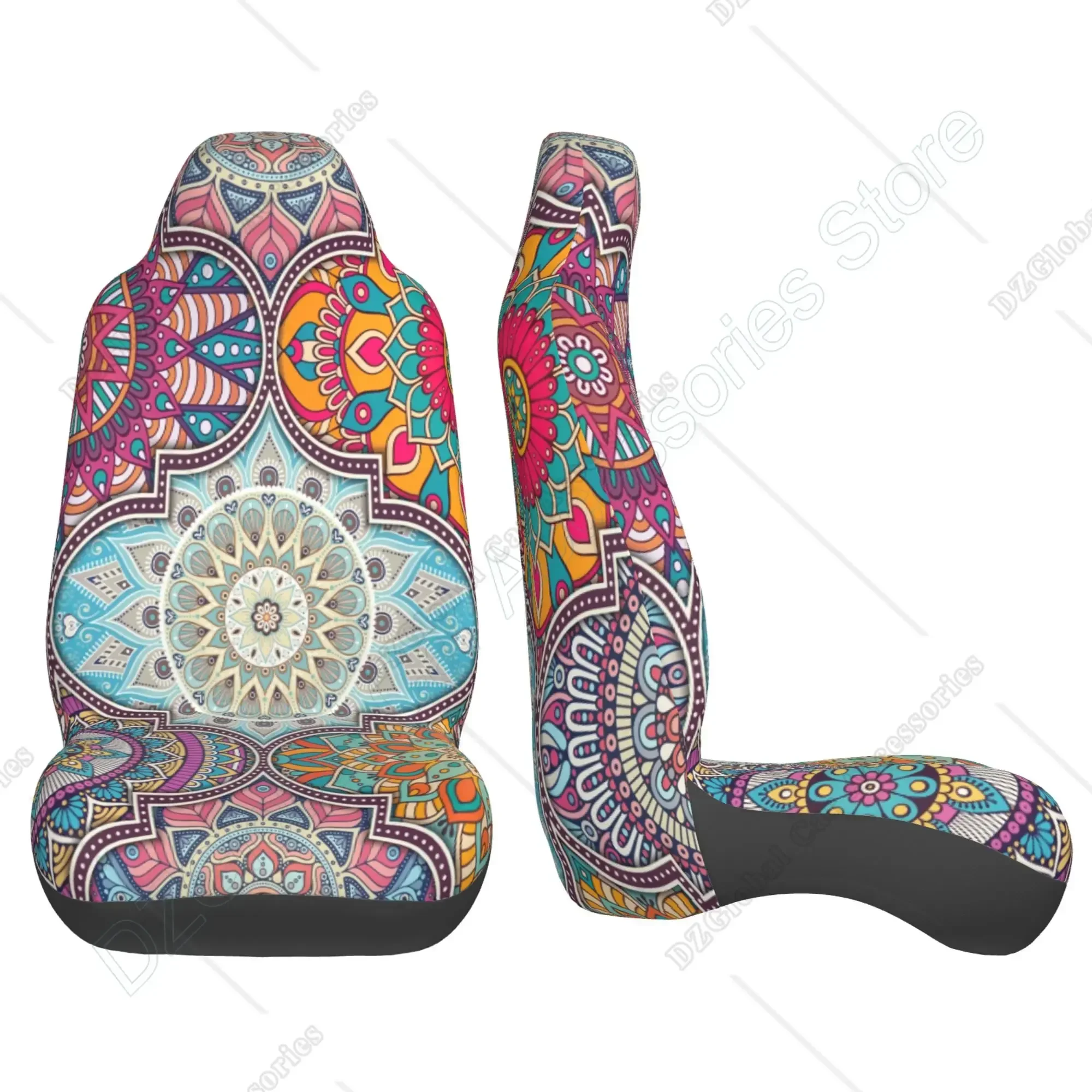 2 sztuki Boho Mandala Pokrowce na fotele samochodowe Uniwersalne wiadro z wysokim oparciem Miękki ochraniacz na fotel samochodowy Akcesoria samochodowe Dekoracja — zdjęcie 3