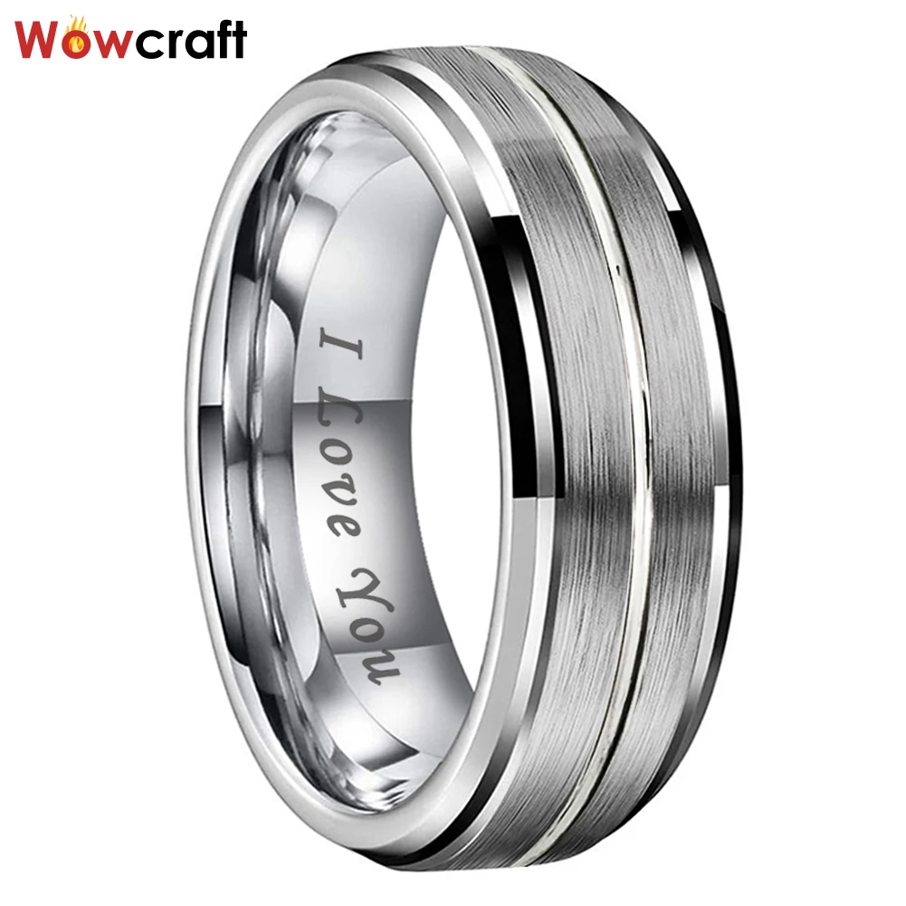 Fashion Men Women 8mm Jewelry Wedding Band Tungsten Carbide Trendy Engagment Rings Grooved I Love You Engraved Comfort Fit