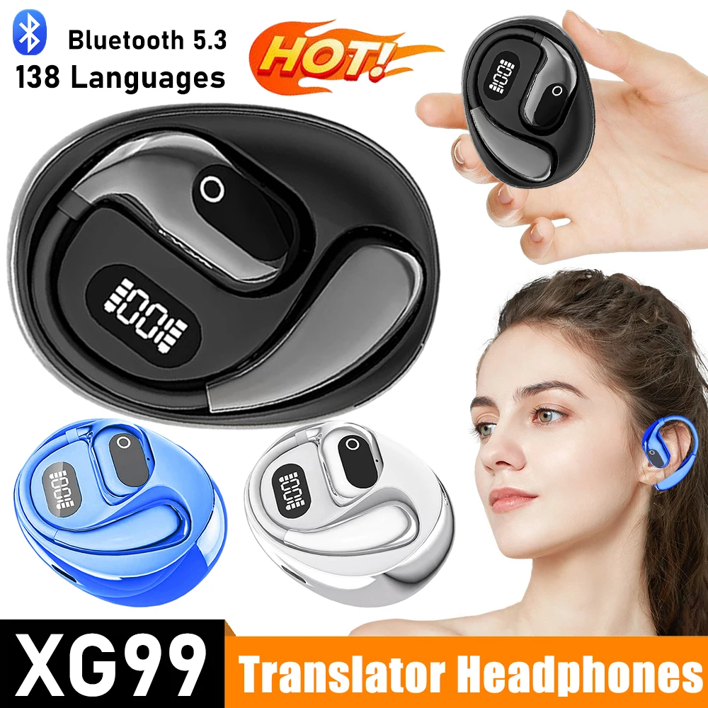 XG99 AI Translator Earbuds 138 Languages Bluetooth 5.3 Instant Translator Real Time ﻿Translation Open Ear Wireless Headphones