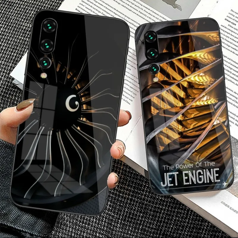 Airplane Jet Engine Smart Phone Case for Huawei P50 P40 P30 P20 Pro Mate 40 30 20 Pro Nova 9 8 7 PC Glass Phone Cover Funda