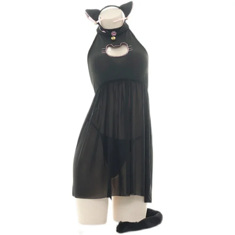 Lolita chica lindo gato vestido de sirvienta pijama uniforme kawaii Neko cosplay disfraz pata de gato ahueca hacia fuera el pecho ropa de dormir dropship