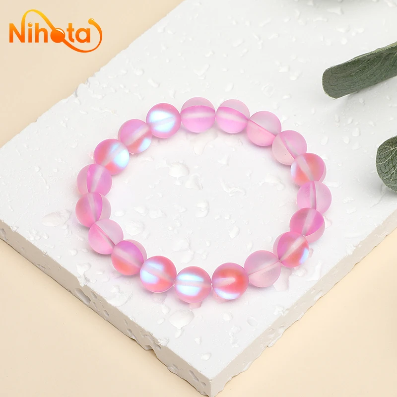 Matte Rose Red Austria Crystal Glitter Moon Stone Bracelet Fashion Jewelry Single Circle Elastic Rope Charoite Bracelet Gifts image 2