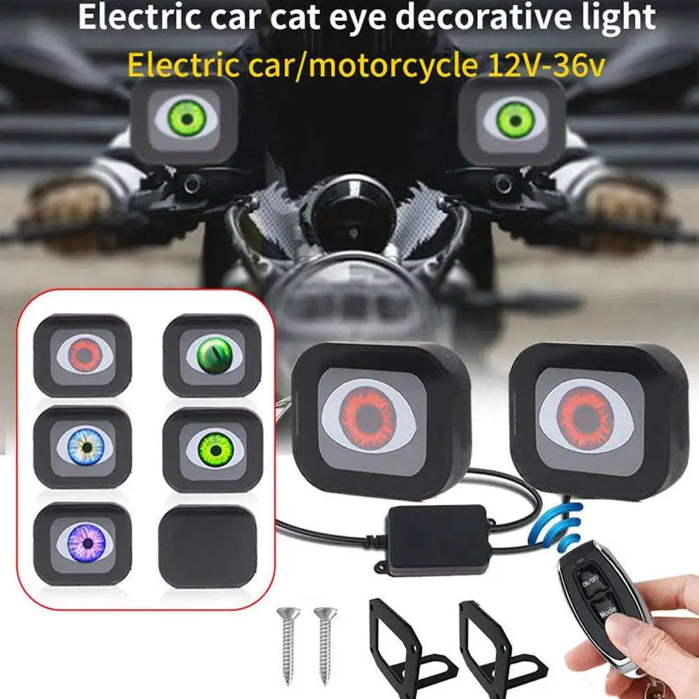 

Car Motorcycle 3D Dynamic Devil Eyes Light Remote Control View Kits Auto Rear Light Mirror With Bracket 6 LED Modes Retrofi A4X3